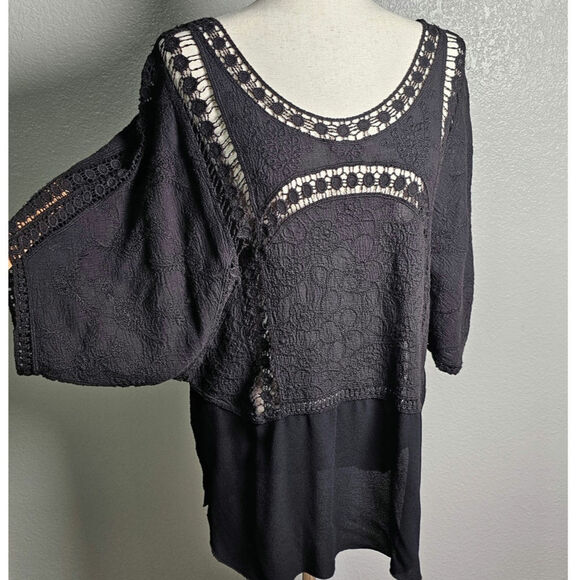 XCVI Womens Viscose‎ Embroidered Crochet Dolman Short Sleeve Blouse Top  XL - Picture 2 of 11
